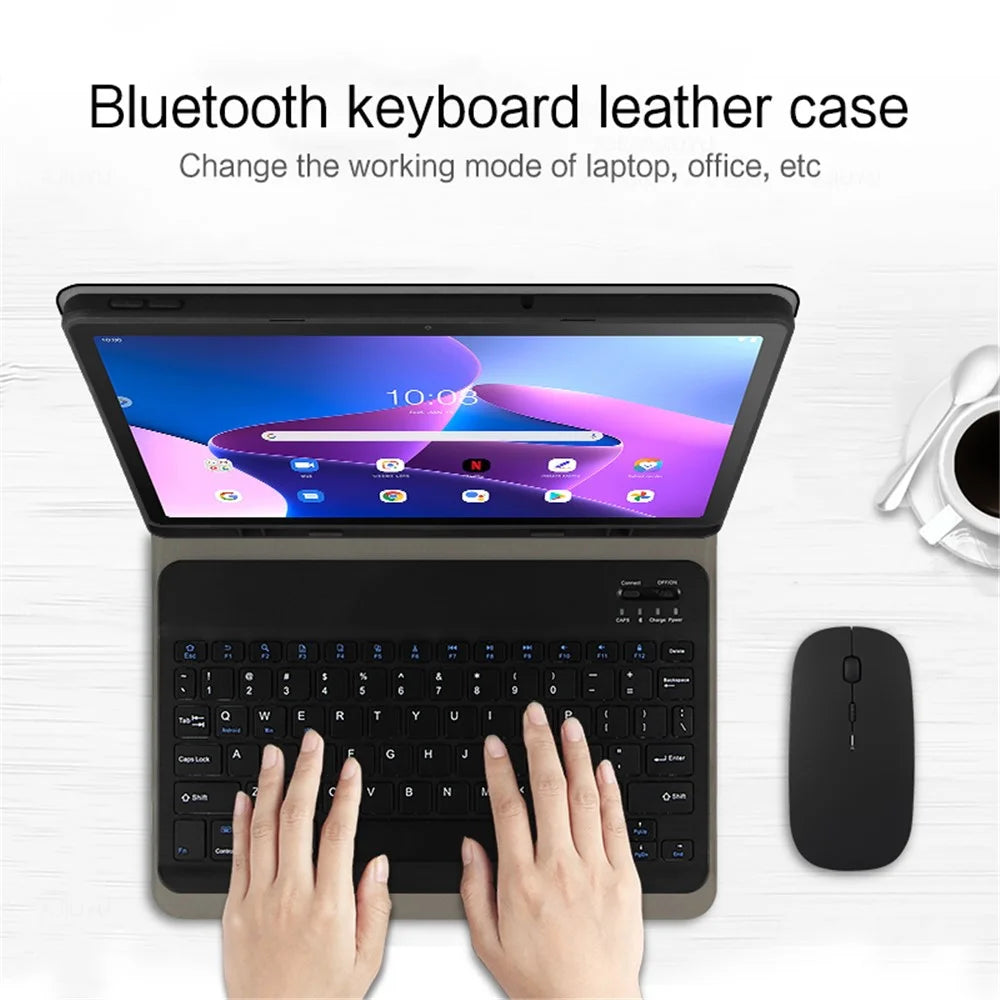 For Lenovo Tab M10 Plus (3rd Gen) Leather Stand Tablet Case with Detachable Magnetic Wireless Keyboard (Without Touchpad) - Black - 4