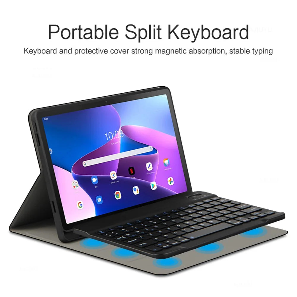 For Lenovo Tab M10 Plus (3rd Gen) Leather Stand Tablet Case with Detachable Magnetic Wireless Keyboard (Without Touchpad) - Black - 6