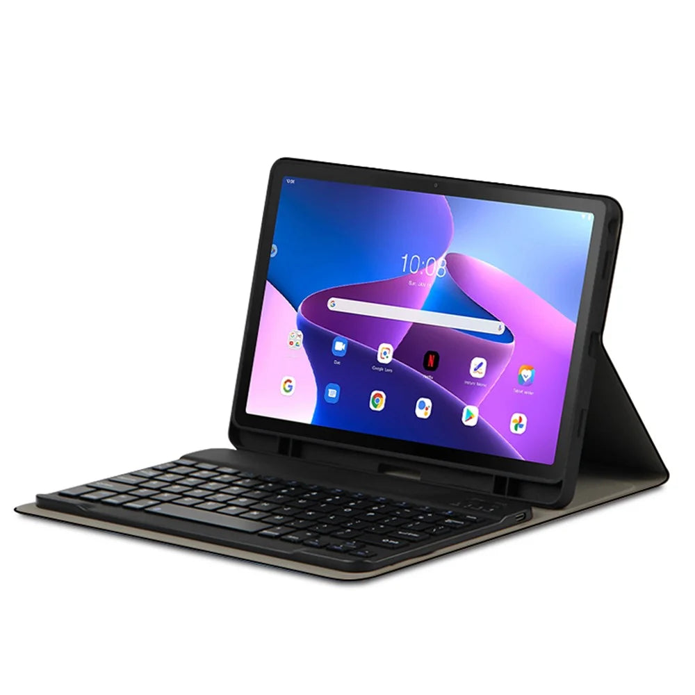 For Lenovo Tab M10 Plus (3rd Gen) Leather Stand Tablet Case with Detachable Magnetic Wireless Keyboard (Without Touchpad) - Black - 7