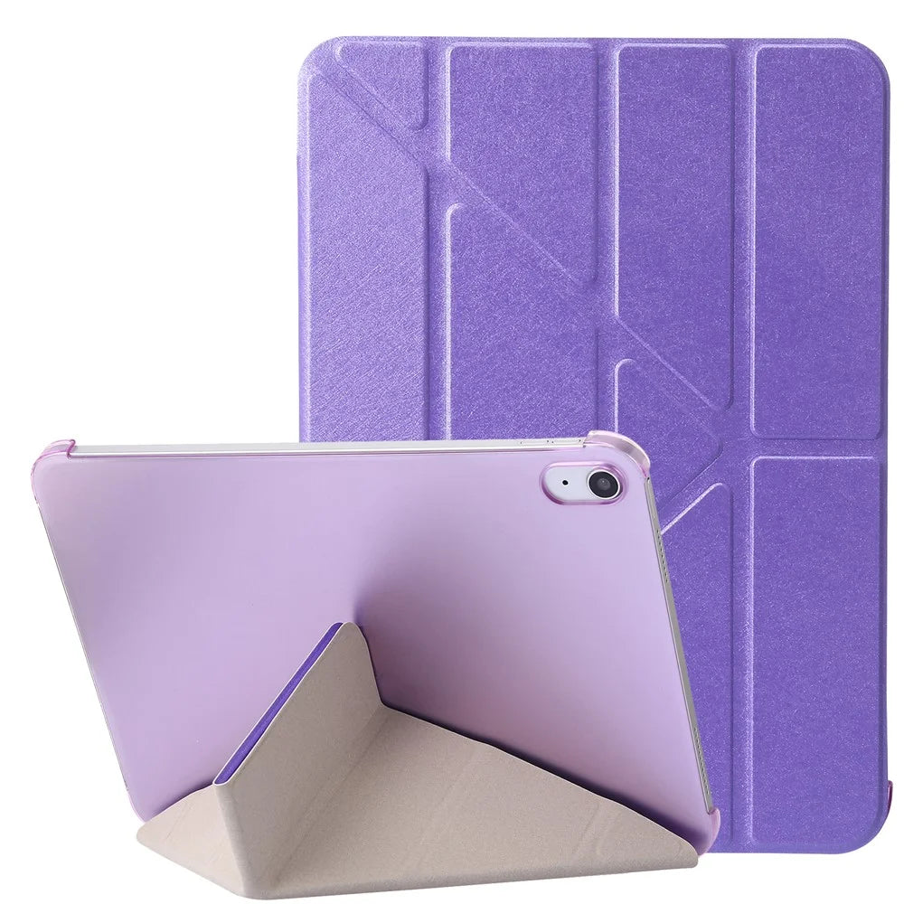 Origami Stand Tablet Cover for iPad (2025) / 10.9 (2022) Silk Texture Auto Wake / Sleep PU Leather Full Protection Case - Purple - 1