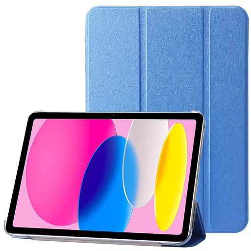 For iPad (2025) / 10.9 (2022) Silk Texture Protective Case PU Leather+PC Tri-Fold Stand Drop-Proof Cover - Blue - 1