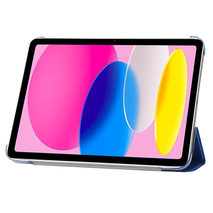 For iPad (2025) / 10.9 (2022) Silk Texture Protective Case PU Leather+PC Tri-Fold Stand Drop-Proof Cover - Blue - 2
