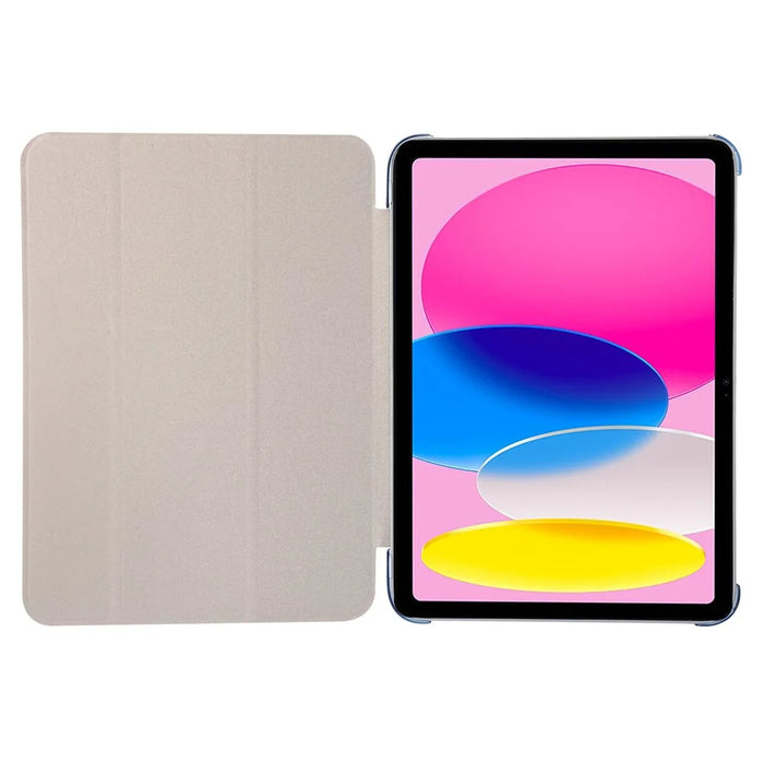 For iPad (2025) / 10.9 (2022) Silk Texture Protective Case PU Leather+PC Tri-Fold Stand Drop-Proof Cover - Blue - 3