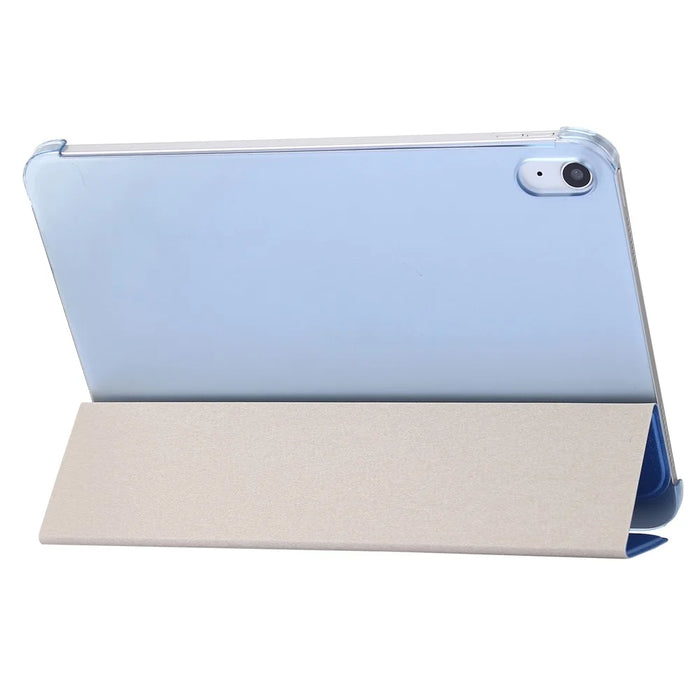 For iPad (2025) / 10.9 (2022) Silk Texture Protective Case PU Leather+PC Tri-Fold Stand Drop-Proof Cover - Blue - 4