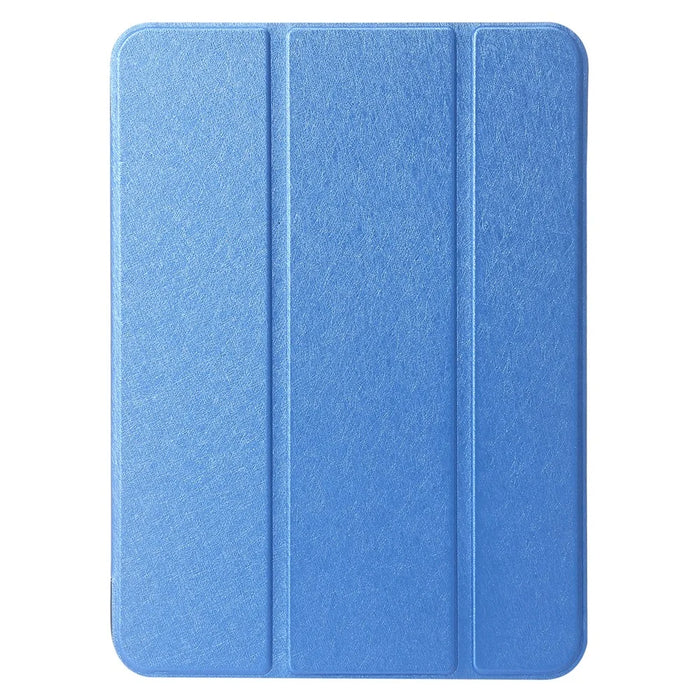 For iPad (2025) / 10.9 (2022) Silk Texture Protective Case PU Leather+PC Tri-Fold Stand Drop-Proof Cover - Blue - 6