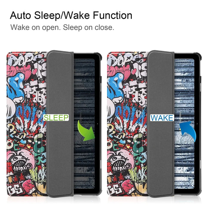 For Nokia T21 Trifold Stand Sleep / Wake Tablet Cover Pattern Printing PU Leather Folio Protective Case - Graffiti - 3