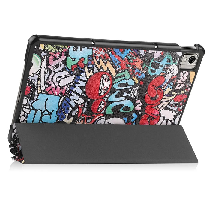 For Nokia T21 Trifold Stand Sleep / Wake Tablet Cover Pattern Printing PU Leather Folio Protective Case - Graffiti - 6