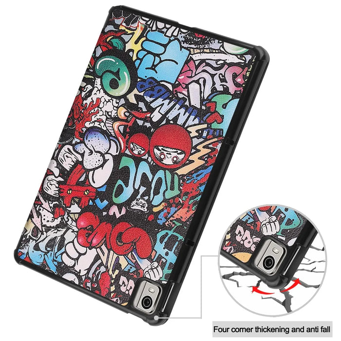 For Nokia T21 Trifold Stand Sleep / Wake Tablet Cover Pattern Printing PU Leather Folio Protective Case - Graffiti - 7