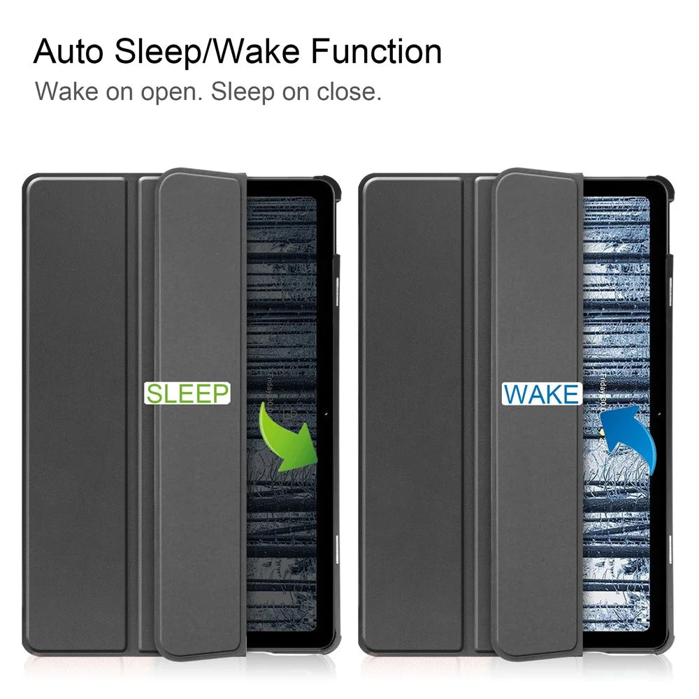 For Nokia T21 Tri-fold Stand Smart Auto Wake / Sleep Cover PU Leather Anti-Scratch Tablet Case - Black - 3
