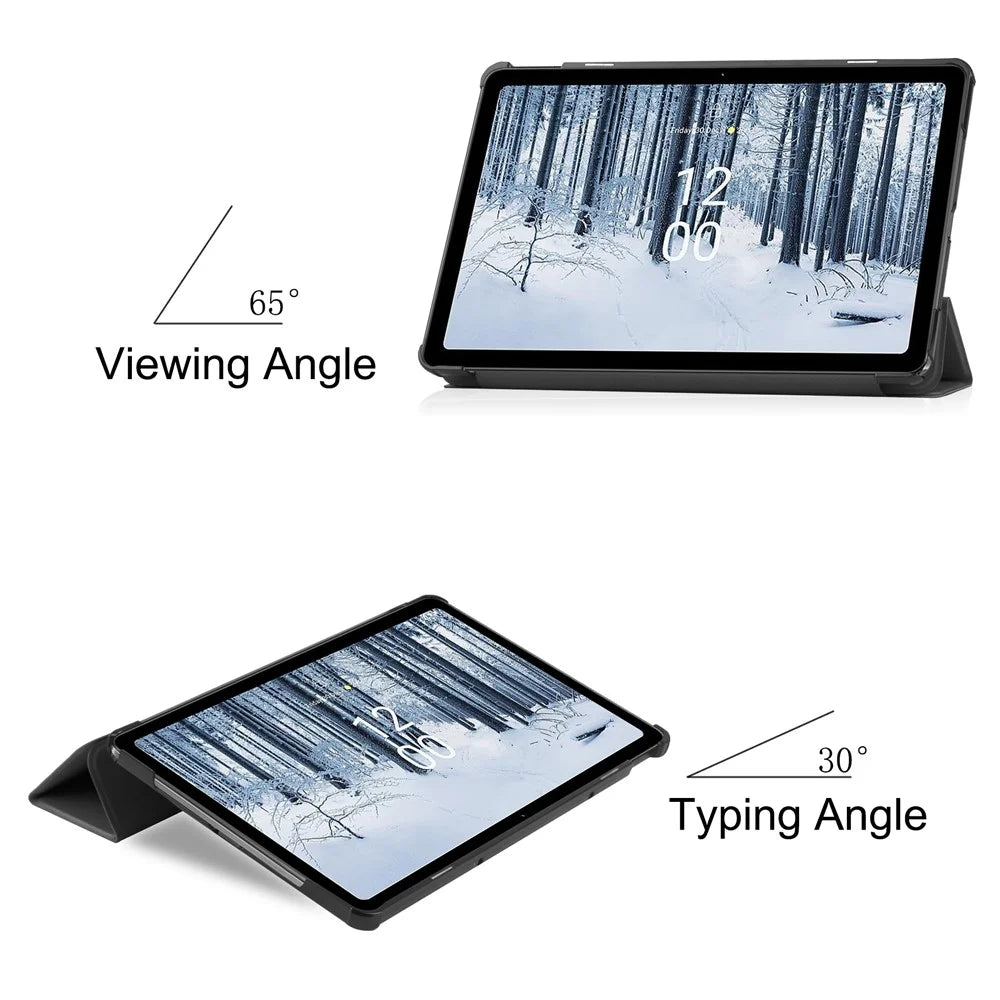 For Nokia T21 Tri-fold Stand Smart Auto Wake / Sleep Cover PU Leather Anti-Scratch Tablet Case - Black - 4