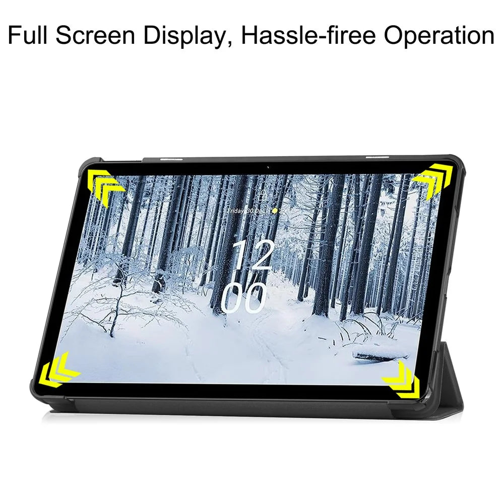 For Nokia T21 Tri-fold Stand Smart Auto Wake / Sleep Cover PU Leather Anti-Scratch Tablet Case - Black - 5