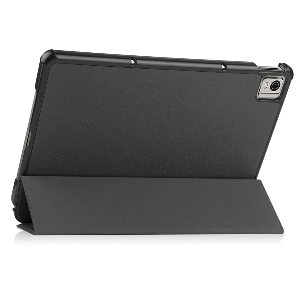 For Nokia T21 Tri-fold Stand Smart Auto Wake / Sleep Cover PU Leather Anti-Scratch Tablet Case - Black - 6