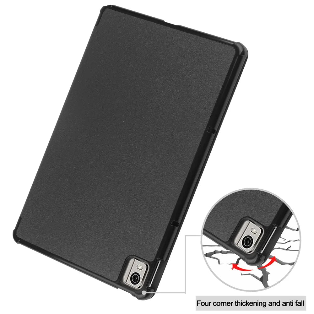 For Nokia T21 Tri-fold Stand Smart Auto Wake / Sleep Cover PU Leather Anti-Scratch Tablet Case - Black - 7