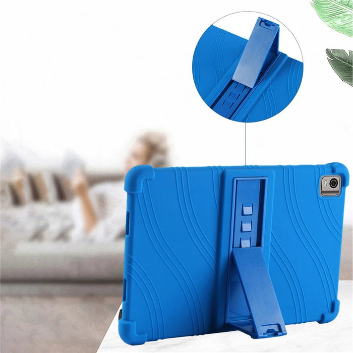 For Nokia T21 Soft Silicone Drop Protective Tablet Case PC Kickstand Shockproof Tablet Cover - Dark Blue - 5