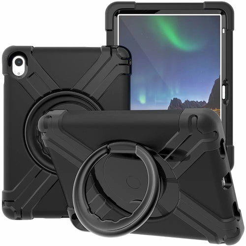 For iPad (2025) / 10.9 (2022) 360-Degree Rotation Kickstand Tablet Cover Military Anti-Drop Protection PC + TPU Case - All Black - 1