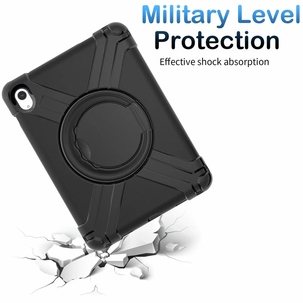 For iPad (2025) / 10.9 (2022) 360-Degree Rotation Kickstand Tablet Cover Military Anti-Drop Protection PC + TPU Case - All Black - 4