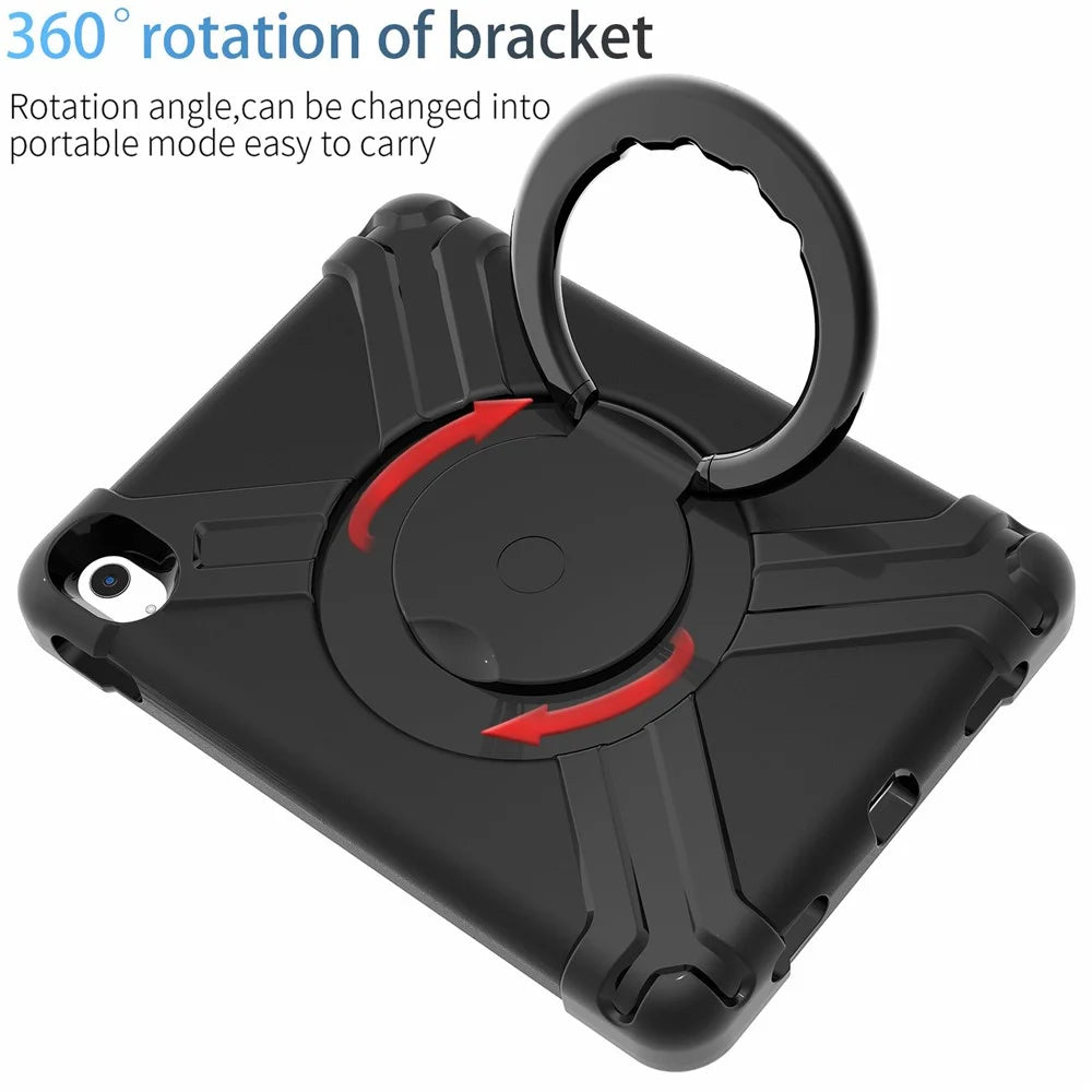 For iPad (2025) / 10.9 (2022) 360-Degree Rotation Kickstand Tablet Cover Military Anti-Drop Protection PC + TPU Case - All Black - 6