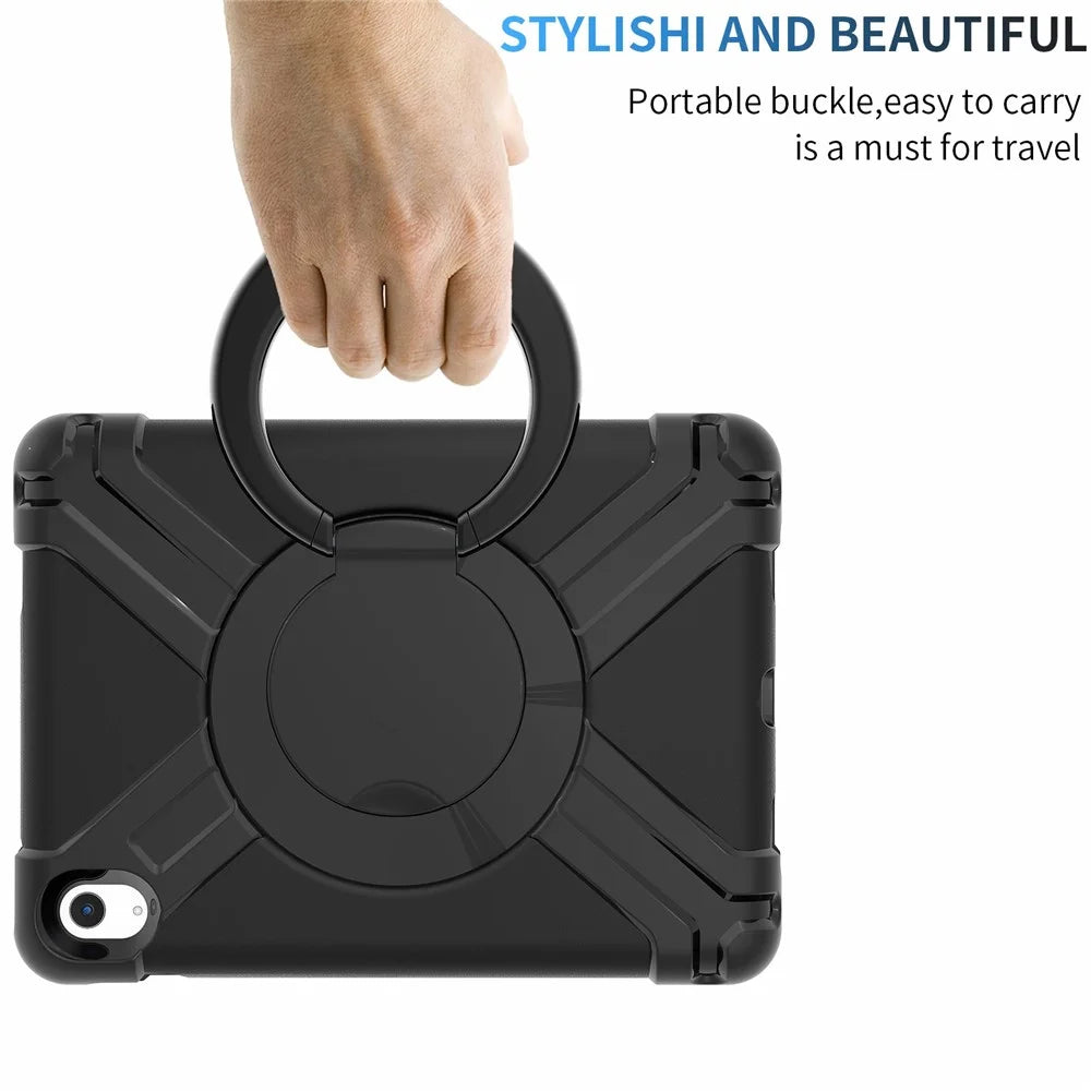 For iPad (2025) / 10.9 (2022) 360-Degree Rotation Kickstand Tablet Cover Military Anti-Drop Protection PC + TPU Case - All Black - 7