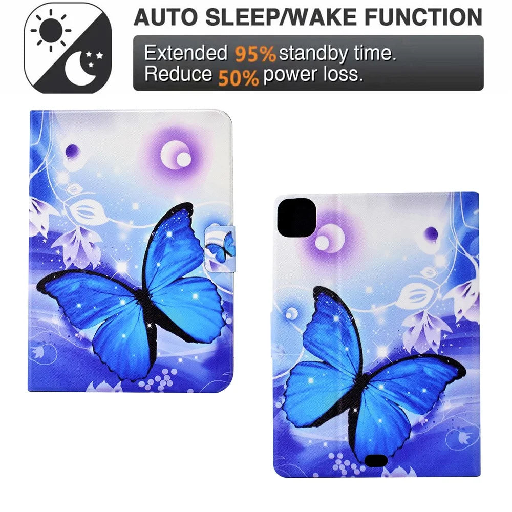 For iPad Air 11 (2026) / (2025) / (2024) / Pro 11 (2018) / (2020) / (2021) / (2022) / Air (2020) (2022) PU Leather Tablet Case - Blue Butterfly - 7