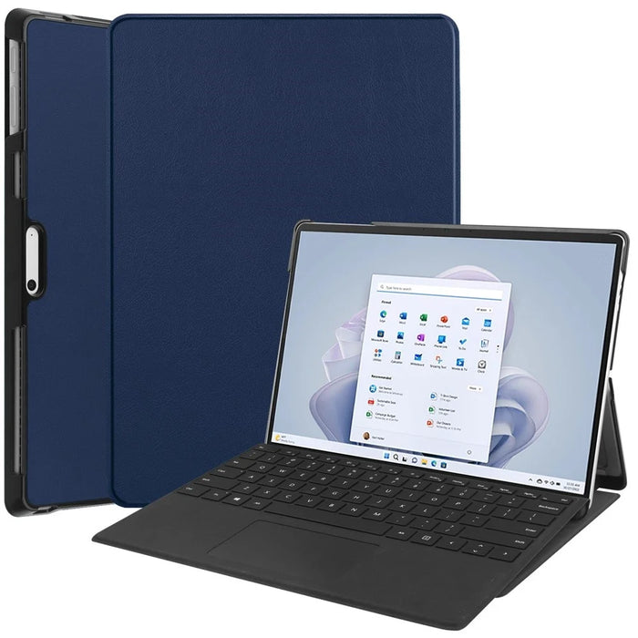 JUNSUNMAY For Microsoft Surface Pro 9 PU Leather + PC Tablet Case Solid Color Full Protection Stand Cover - Dark Blue - 1