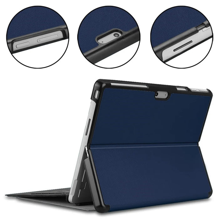 JUNSUNMAY For Microsoft Surface Pro 9 PU Leather + PC Tablet Case Solid Color Full Protection Stand Cover - Dark Blue - 5