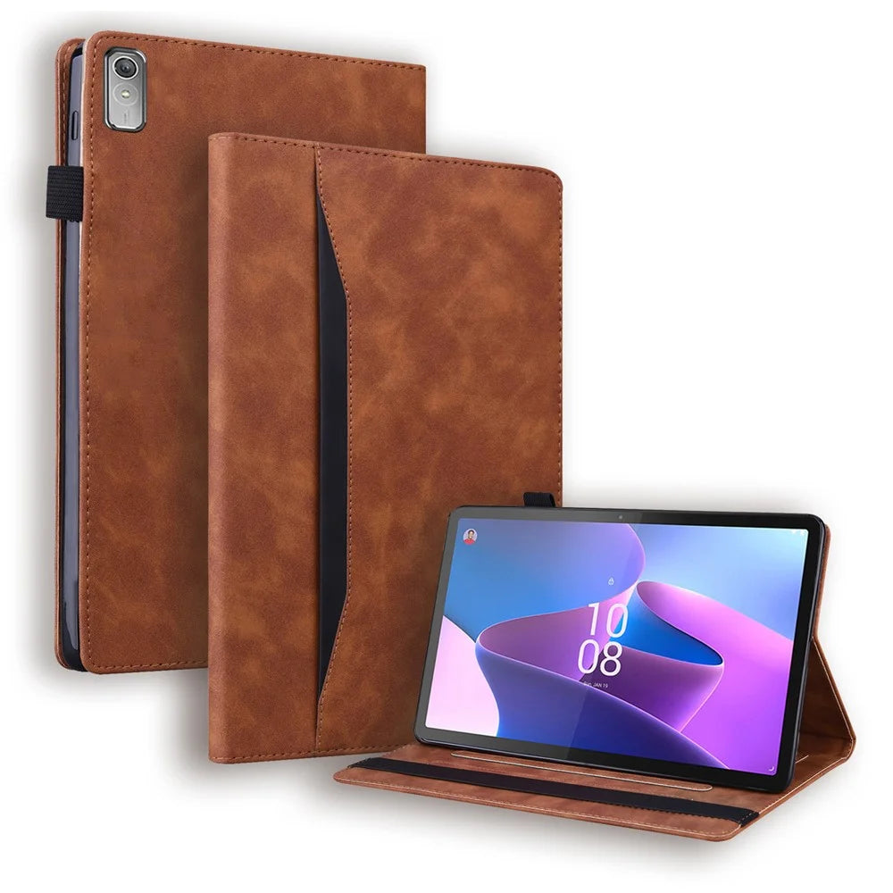 For Lenovo Pad Plus 2023 11.5-inch Business Folio Stand Wallet Case Drop-proof PU Leather Tablet Cover with Elastic Band and Pencil Holder - Brown - 1