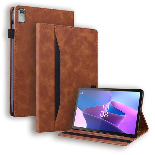For Lenovo Pad Plus 2023 11.5-inch Business Folio Stand Wallet Case Drop-proof PU Leather Tablet Cover with Elastic Band and Pencil Holder - Brown - 1