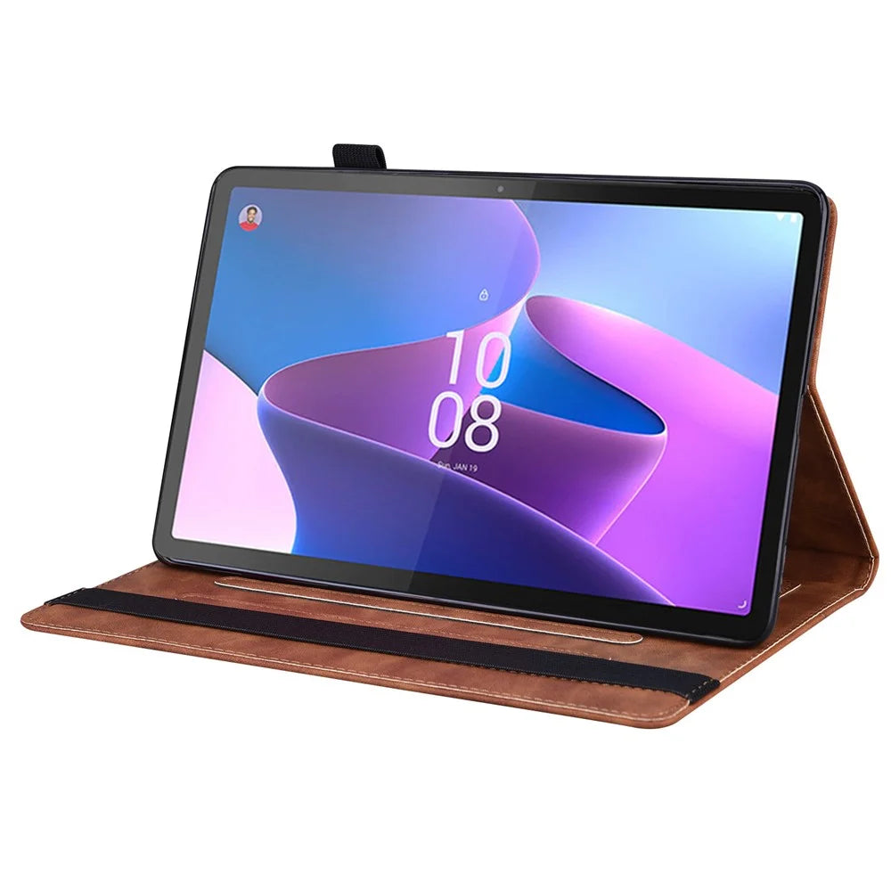 For Lenovo Pad Plus 2023 11.5-inch Business Folio Stand Wallet Case Drop-proof PU Leather Tablet Cover with Elastic Band and Pencil Holder - Brown - 3
