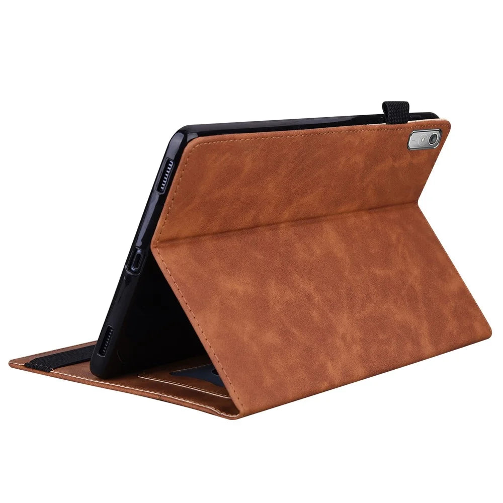 For Lenovo Pad Plus 2023 11.5-inch Business Folio Stand Wallet Case Drop-proof PU Leather Tablet Cover with Elastic Band and Pencil Holder - Brown - 4