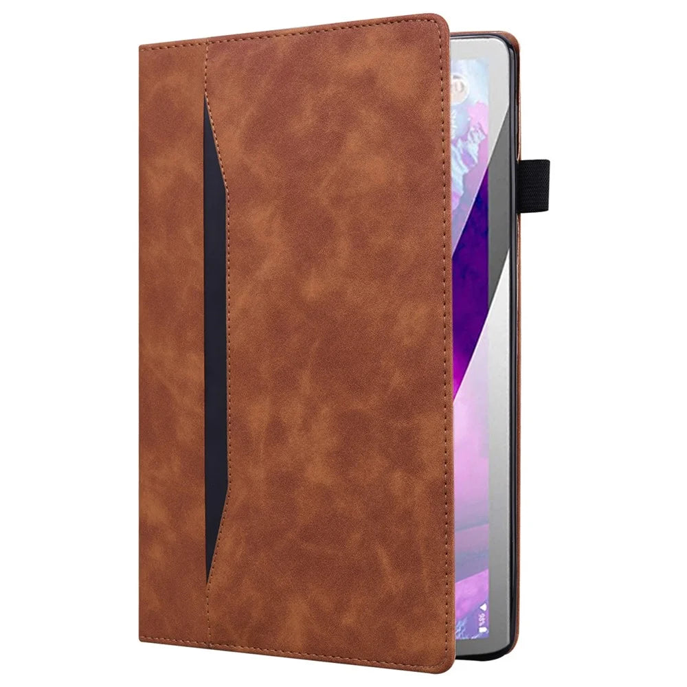 For Lenovo Pad Plus 2023 11.5-inch Business Folio Stand Wallet Case Drop-proof PU Leather Tablet Cover with Elastic Band and Pencil Holder - Brown - 5