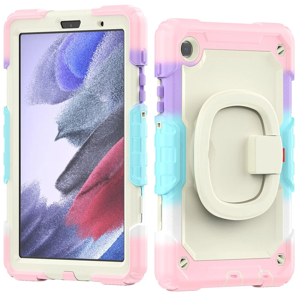 Anti-Drop Tablet Case for Samsung Galaxy Tab A7 Lite 8.7-inch T220 / T225 PC + Silicone Protective Case 360-Degree Rotating Kickstand Cover with Shoulder Strap - Beige / Camo Pink - 2