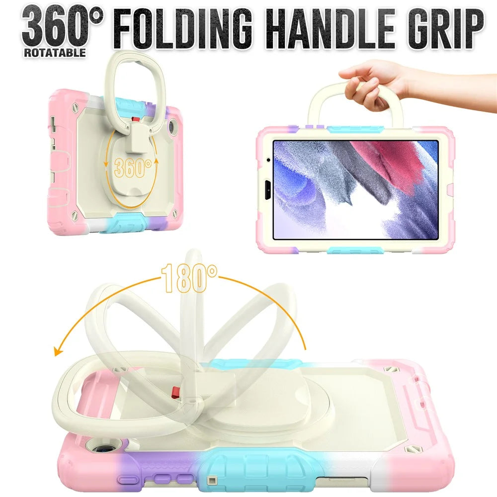Anti-Drop Tablet Case for Samsung Galaxy Tab A7 Lite 8.7-inch T220 / T225 PC + Silicone Protective Case 360-Degree Rotating Kickstand Cover with Shoulder Strap - Beige / Camo Pink - 3