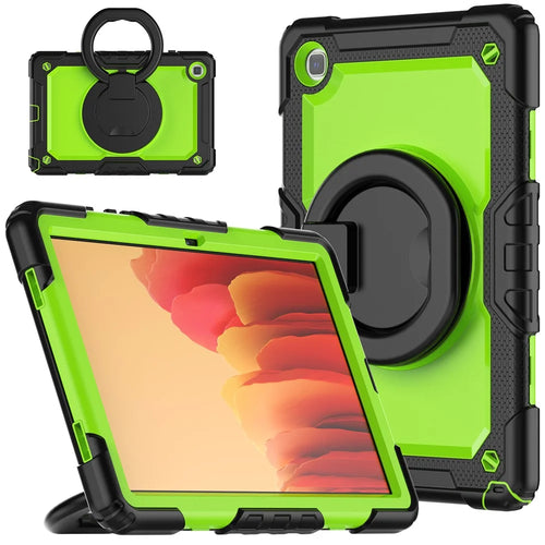 For Samsung Galaxy Tab A7 10.4 (2020) / (2022) T500 / T505 Tablet Case Kickstand PC + Silicone Cover with Shoulder Strap - Black / Lime PC - 1