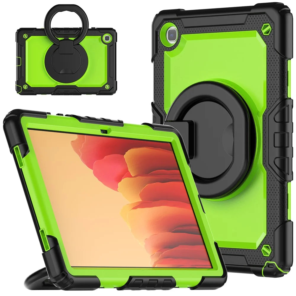 For Samsung Galaxy Tab A7 10.4 (2020) / (2022) T500 / T505 Tablet Case Kickstand PC + Silicone Cover with Shoulder Strap - Black / Lime PC - 1
