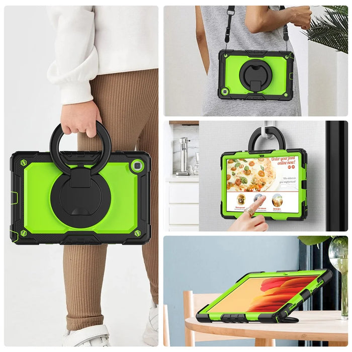 For Samsung Galaxy Tab A7 10.4 (2020) / (2022) T500 / T505 Tablet Case Kickstand PC + Silicone Cover with Shoulder Strap - Black / Lime PC - 7