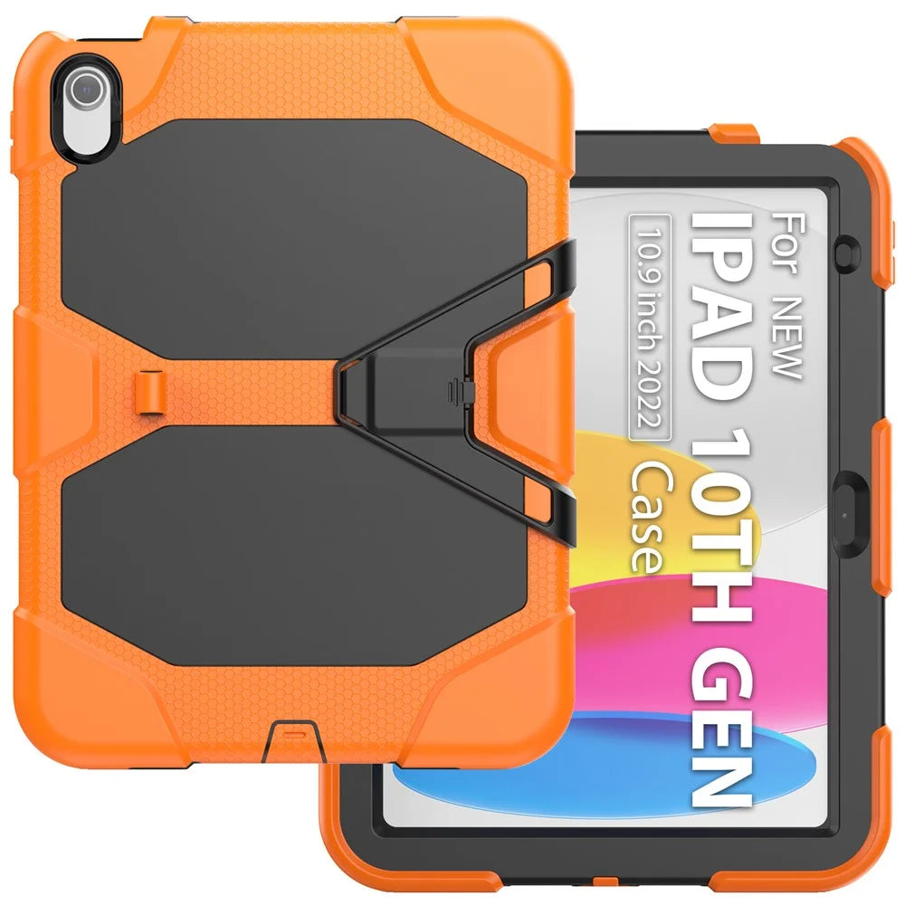 For iPad (2025) / 10.9 (2022) PC + Silicone Case Kickstand Cover Tablet Case with Screen Protector Pen Holder - Orange - 2