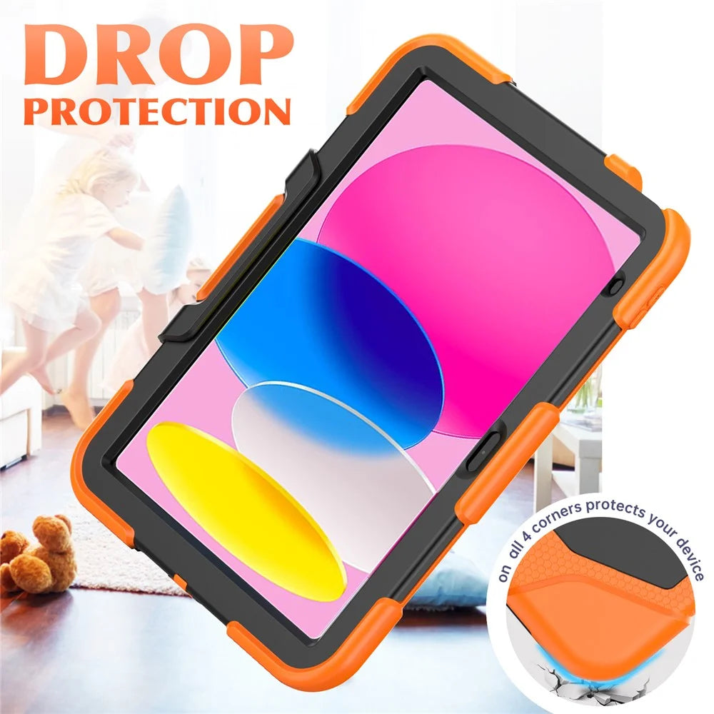 For iPad (2025) / 10.9 (2022) PC + Silicone Case Kickstand Cover Tablet Case with Screen Protector Pen Holder - Orange - 4