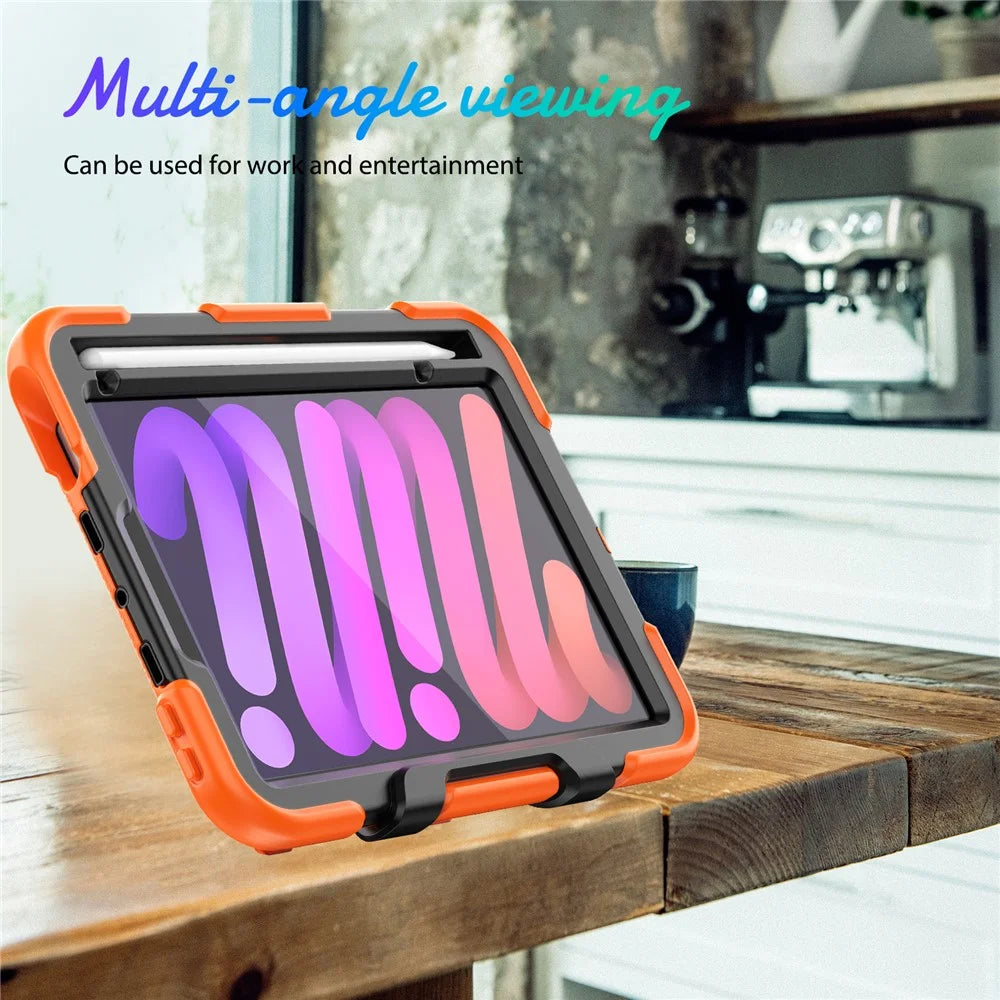 Shockproof Case for iPad mini (2024) / mini (2021) Anti-Drop PC + Silicone Case Scratch Resistant Kickstand Tablet Cover - Orange - 3
