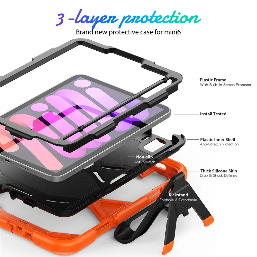 Shockproof Case for iPad mini (2024) / mini (2021) Anti-Drop PC + Silicone Case Scratch Resistant Kickstand Tablet Cover - Orange - 4