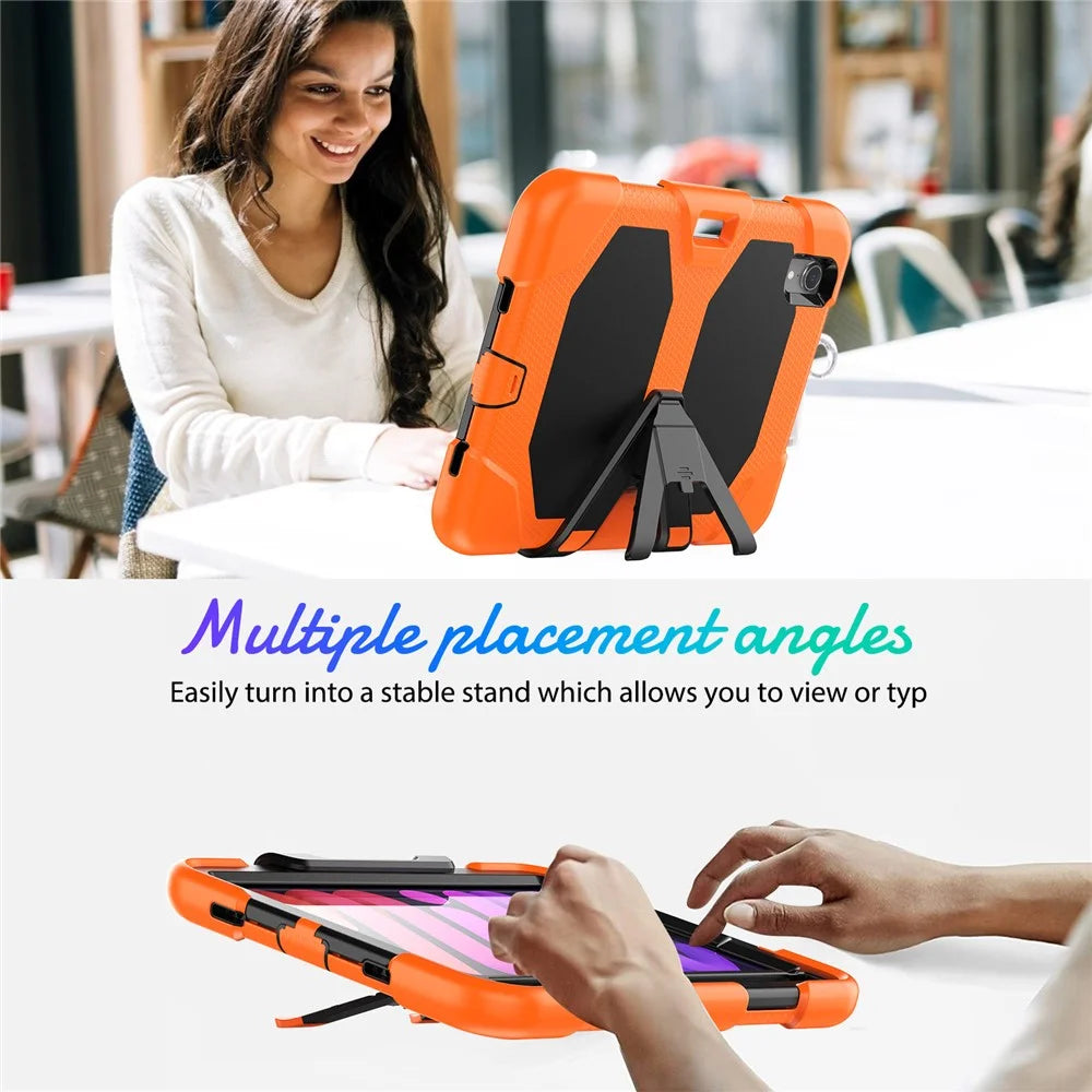 Shockproof Case for iPad mini (2024) / mini (2021) Anti-Drop PC + Silicone Case Scratch Resistant Kickstand Tablet Cover - Orange - 6