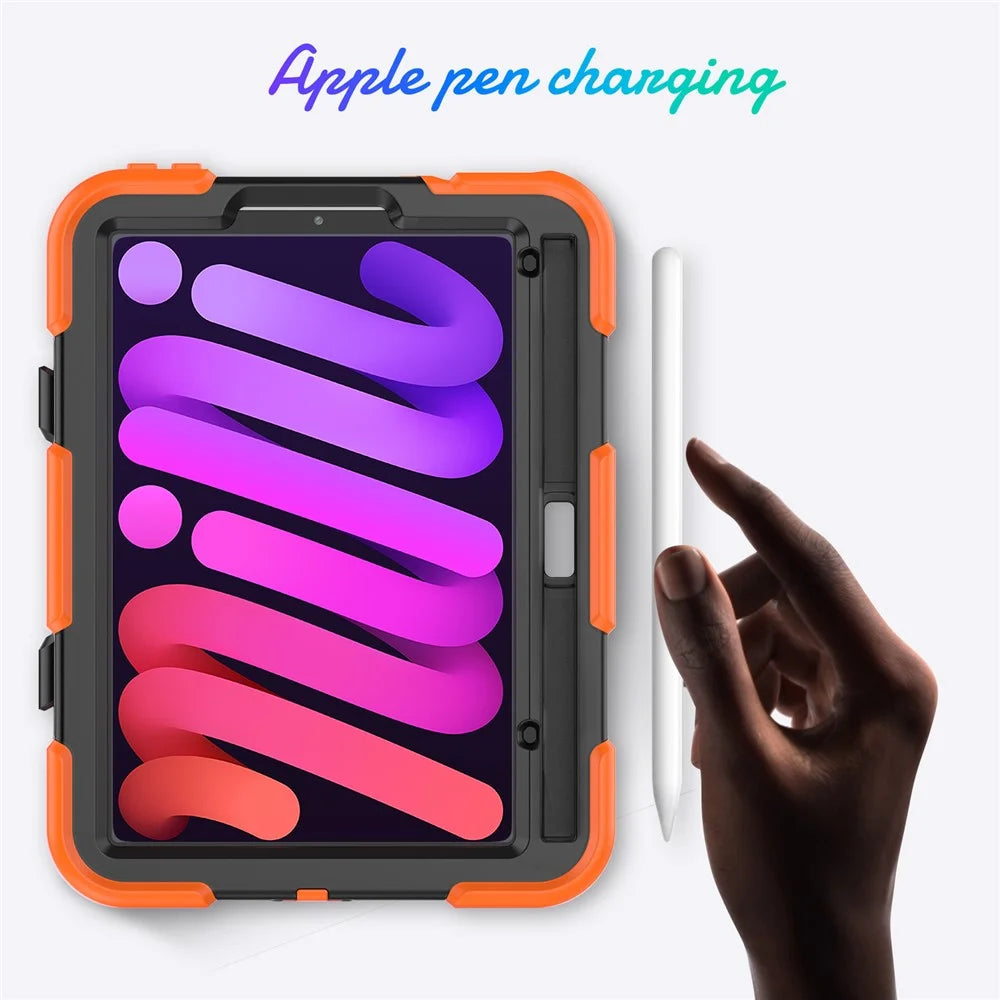 Shockproof Case for iPad mini (2024) / mini (2021) Anti-Drop PC + Silicone Case Scratch Resistant Kickstand Tablet Cover - Orange - 7