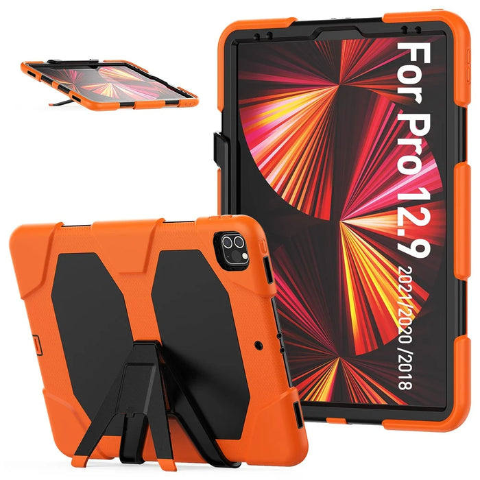 For iPad Pro 12.9 (2022) / (2021) / (2020) / (2018) Protective Case Anti-Fall PC + Silicone Case Scratch-Proof Kickstand Tablet Cover - Orange - 1