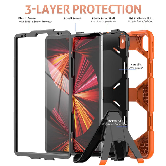For iPad Pro 12.9 (2022) / (2021) / (2020) / (2018) Protective Case Anti-Fall PC + Silicone Case Scratch-Proof Kickstand Tablet Cover - Orange - 3