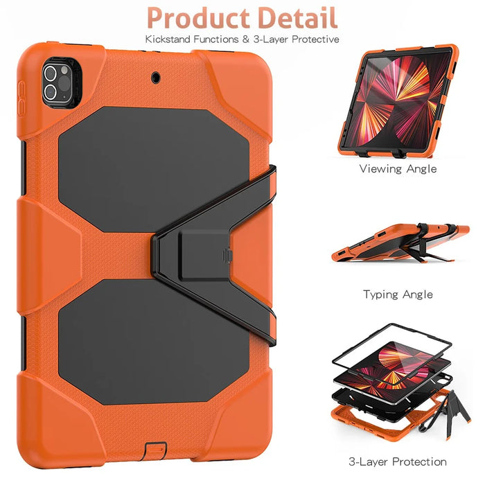 For iPad Pro 12.9 (2022) / (2021) / (2020) / (2018) Protective Case Anti-Fall PC + Silicone Case Scratch-Proof Kickstand Tablet Cover - Orange - 5