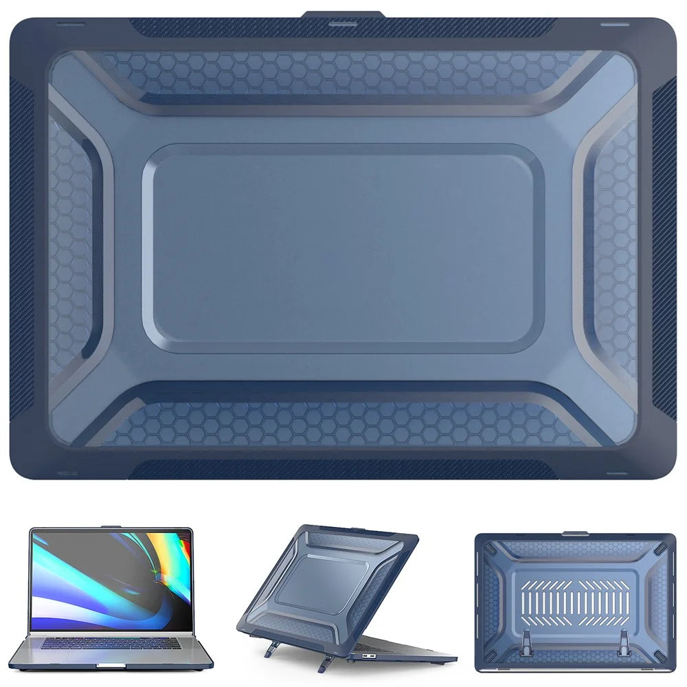 For MacBook Pro 16 inch (2019) A2141 Laptop Cover Dual Layer Hard PC Soft TPU Shell Case with Kickstand - Sapphire - 2