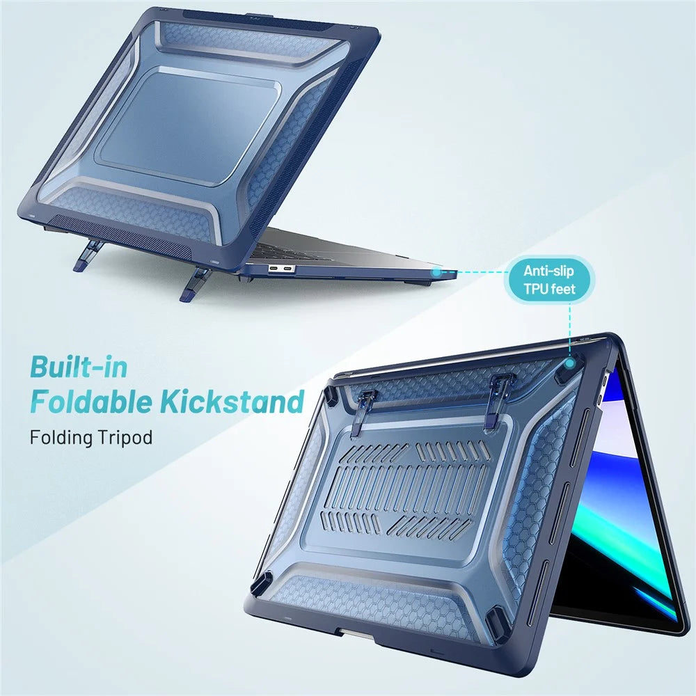 For MacBook Pro 16 inch (2019) A2141 Laptop Cover Dual Layer Hard PC Soft TPU Shell Case with Kickstand - Sapphire - 3