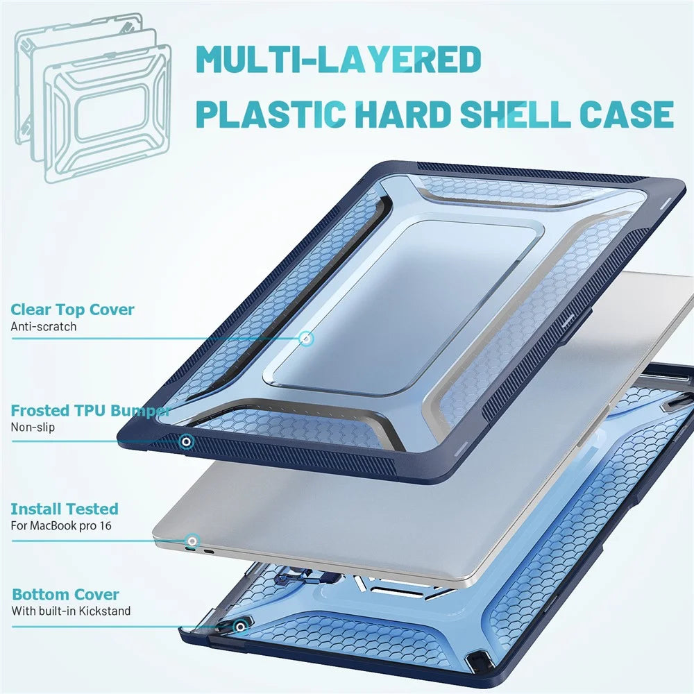 For MacBook Pro 16 inch (2019) A2141 Laptop Cover Dual Layer Hard PC Soft TPU Shell Case with Kickstand - Sapphire - 4