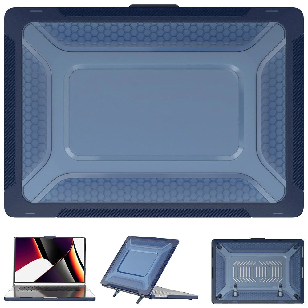 For MacBook Pro 16 inch (2026) A3429 A3428 / (2025) A3186 A3403 / (2024) A2991 / (2023) A2780 / (2021) A2485 M1 Pro / M1 Max Laptop Case Kickstand Hard PC Cover - Sapphire - 2