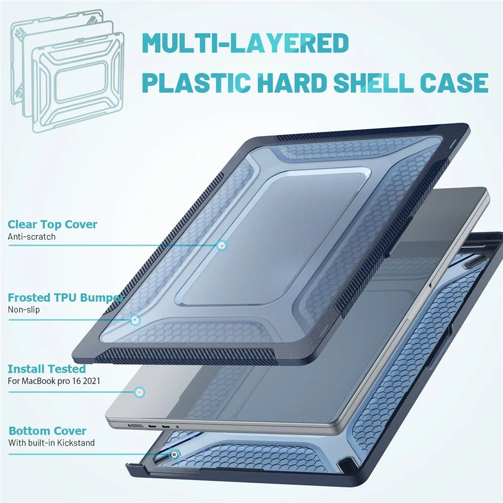 For MacBook Pro 16 inch (2026) A3429 A3428 / (2025) A3186 A3403 / (2024) A2991 / (2023) A2780 / (2021) A2485 M1 Pro / M1 Max Laptop Case Kickstand Hard PC Cover - Sapphire - 4