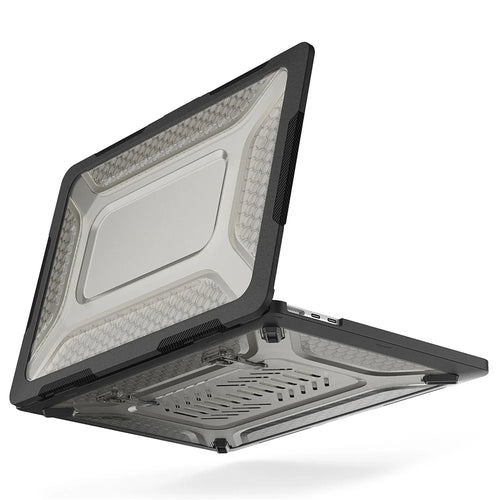 For MacBook Air 13 inch (2026) A3449 / (2025) A3240 / (2024) A3113 / (2022) A2681 Heat Dissipation Laptop Case Shockproof Hard PC Soft TPU Kickstand Cover - Black - 1